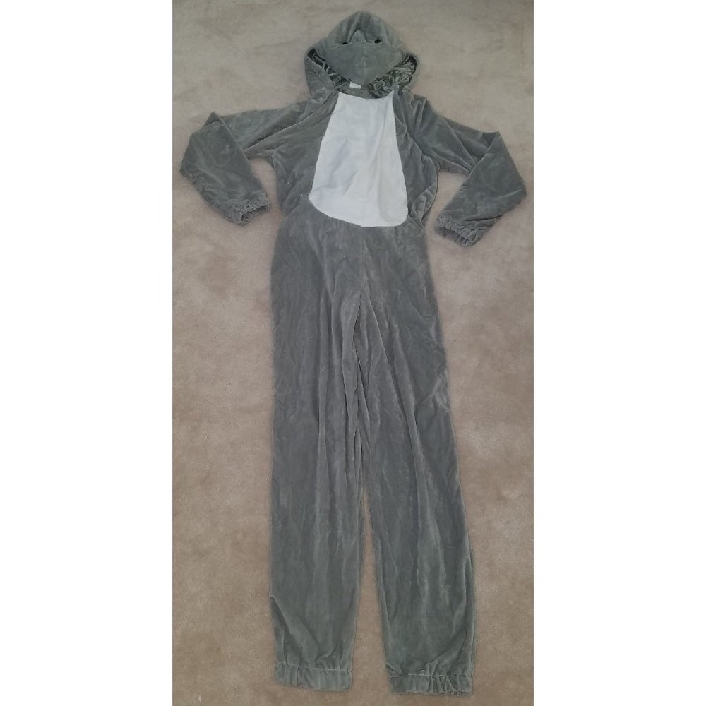 Shark Plush Costume Adult Small Gray White Hooded Teeth Tail Fin